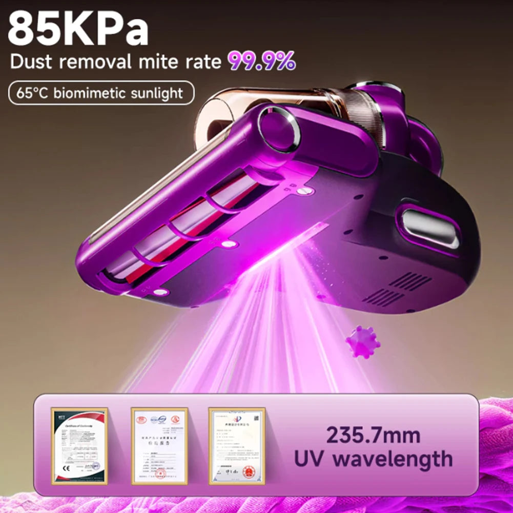 85000 Pa Handstaubsauger mit UVC-Licht, kabellose Staubmilbenentfernung, wiederaufladbarer USB-Smart-Staubsauger zur Bettreinigung