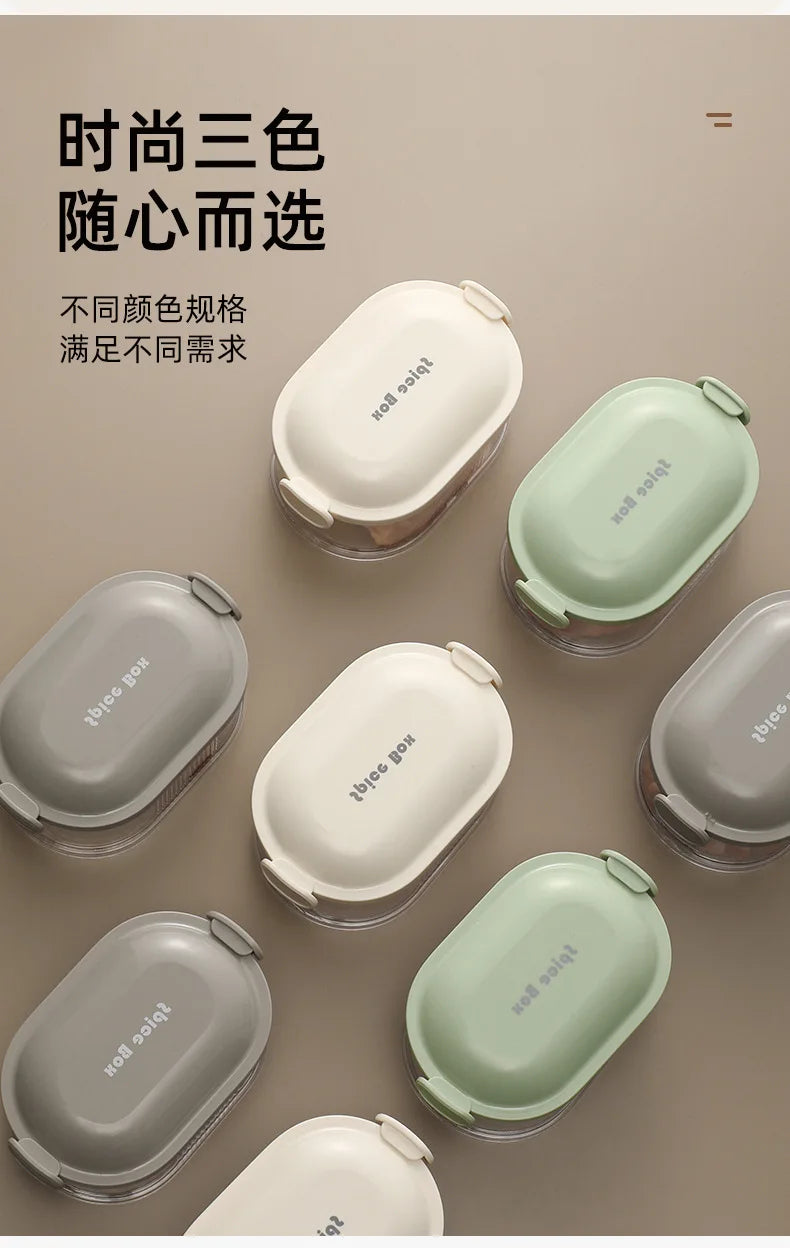 Mehrschichtige Gewürz-Aufbewahrungsbox, tragbar, kleine All-In-One-Zange, Küche, transparente Gewürze, Bohnen, Nüsse, Körner, Vorratsgläser