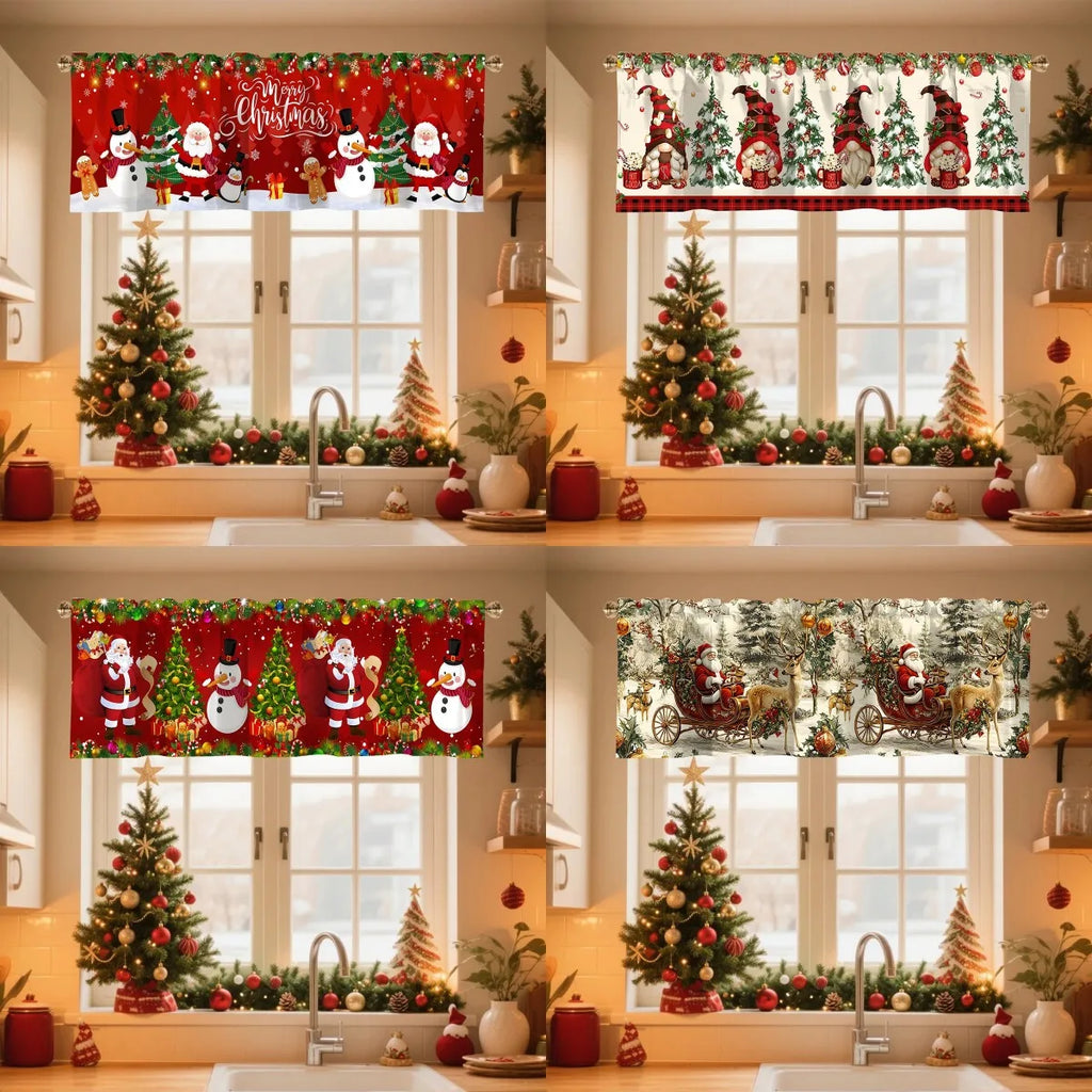 Weihnachts-Kurzvorhänge, Volants, Weihnachtsdekoration für Zuhause, 2025, Weihnachtsschmuck, Fensterbehandlungen für Küche und Badezimmer