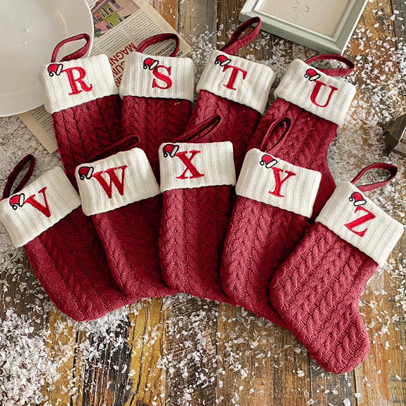 Weihnachtsstrumpf Stricken Schneeflocke Buchstaben Socken Weihnachtsdekoration für Zuhause Weihnachten Alphabet Stricksocke Neujahrsgeschenk