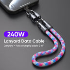 240W USB-C Schnellladekabel mit Umhängeband – 2-in-1, PD3.0, 0,3m oder 1,2m, 4 Farben