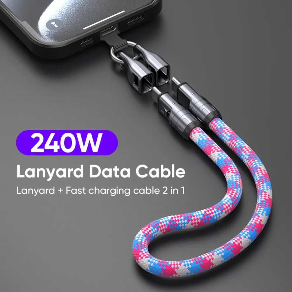 240W USB-C Schnellladekabel mit Umhängeband – 2-in-1, PD3.0, 0,3m oder 1,2m, 4 Farben