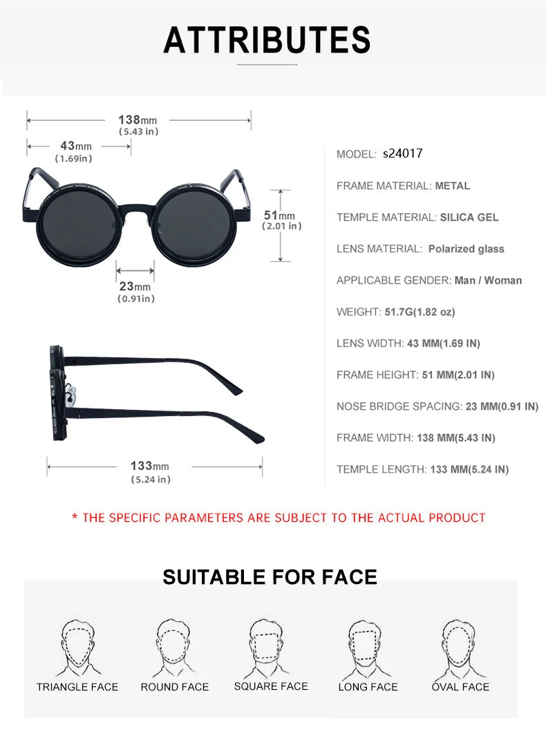 Ah-Mee ND2-400 Sonnenbrille – Polarisiert, 9 Stufen, UV400, Punk-Stil, Unisex