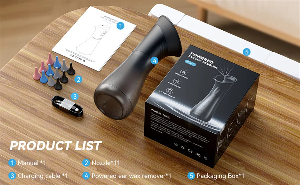 Wasserbetriebenes Ohrenreinigungsgerät mit Spülspüler, elektrisches Ohrenschmalz-Entfernungssystem, 11 Spitzen, 3 Druckeinstellungen für saubere Geräte