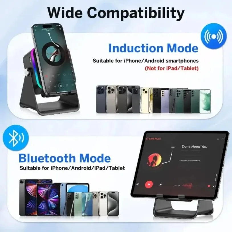 5-in-1 Bluetooth-Lautsprecher mit Smartphone-Halterung & RGB-Licht – HIFI, Induktion, Bluetooth 5.3