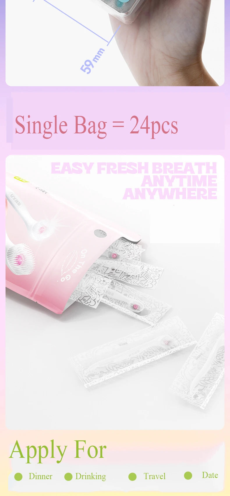 Mini-Zahnbürste mit Mund, Lufterfrischer, Perlen, Zahnstocher und Zungenschaber, 4-in-1, zum Entfernen von Mundgeruch, tragbares Mundpflege-Werkzeug, 1/20/24 Stück