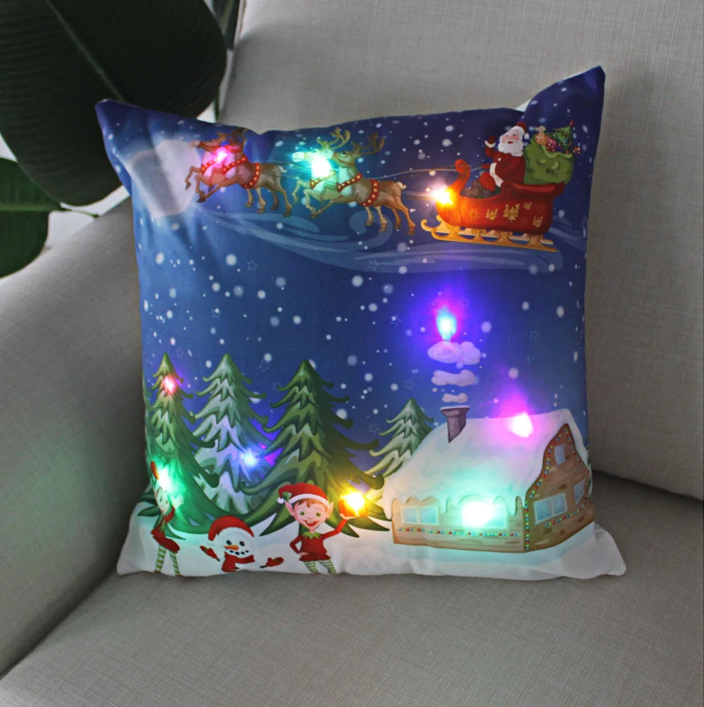 Neues leuchtendes Weihnachtslichtkissen, LED-Kissenbezug, superweiches Polyester, Heimdekoration, 45 cm