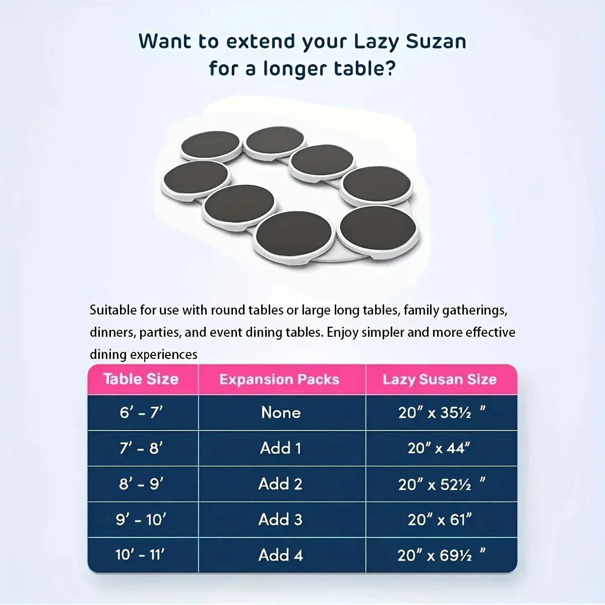 Drehteller für Küche, Esstisch, Drehteller für Küchenarbeitsplatte, 360-Grad-Drehung, vielseitig, hitzebeständig, für rechteckigen Tisch