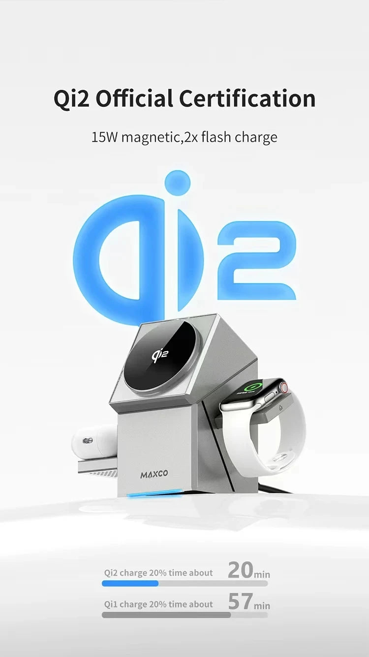 Qi2 3-in-1 Wireless Ladestation 15W – Magnetisch, für iPhone, Apple Watch & AirPods, CE
