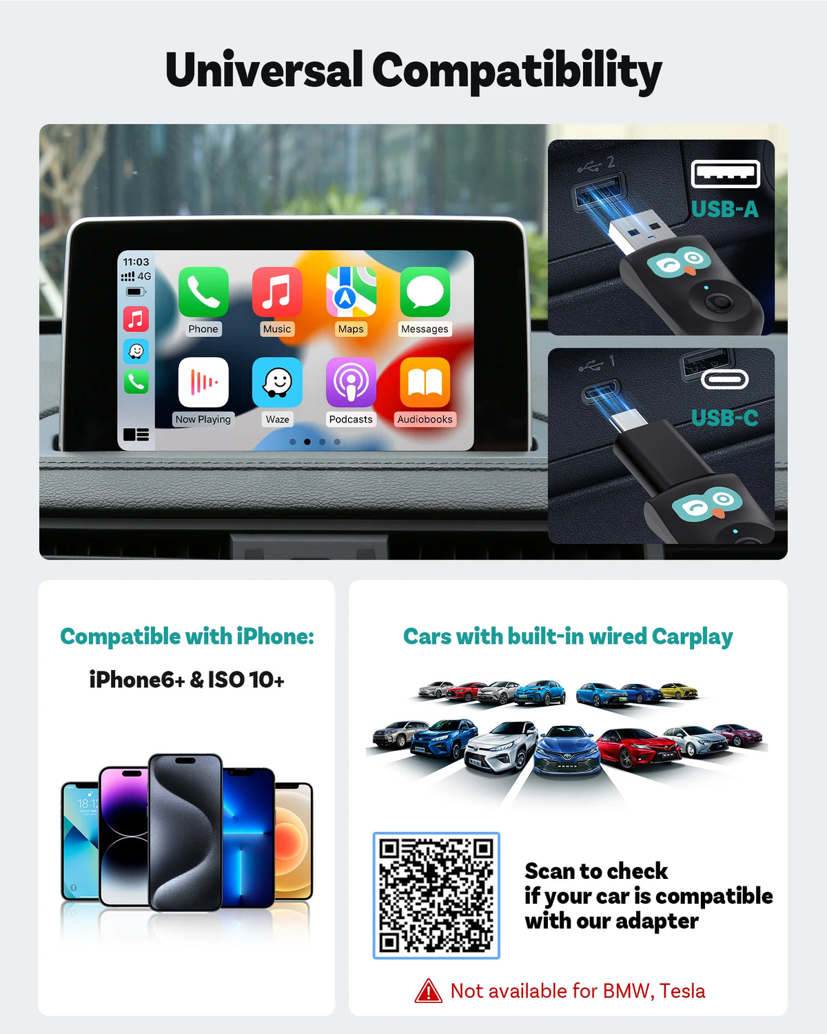 OTTOCAST Cabin Care – Kabelloser CarPlay-Adapter mit 1080P Babykamera & Nachtsicht