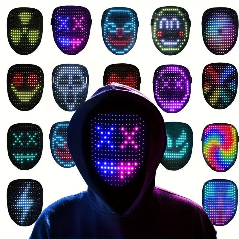 LED-Maske mit Gestenerkennung – 234 RGB-LEDs, 50 Muster, USB-C | Halloween Cosplay