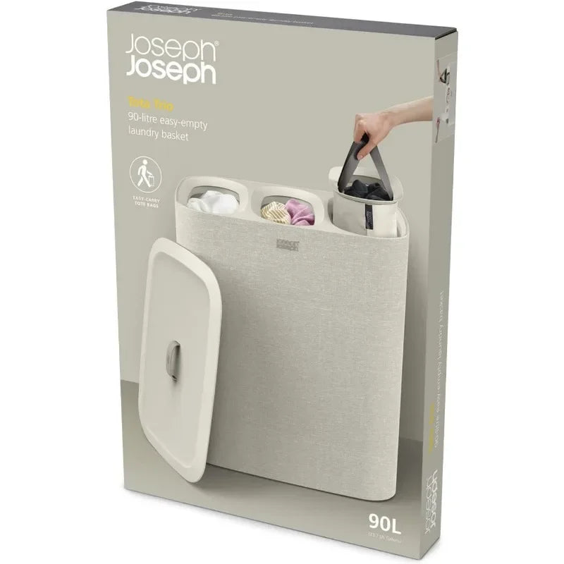 Für Tota – Trio 90 Liter Wäschekorb-Trennkorb mit Deckel, 3 abnehmbare Waschbeutel mit Griffen