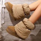 Weiche lange Plüsch-warme Schneestiefel für Damen, Winter 2022, dicke Sohle, kältebeständig, Daunensockenstiefel, rutschfeste, lässige Baumwollschuhe für Damen