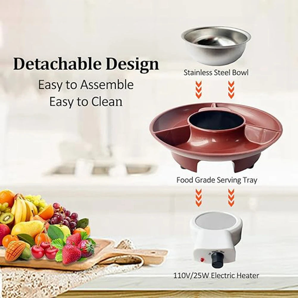 ABFKL Fondue-Topf-Set, elektrischer Schokoladen-Fondue-Hersteller mit 4 Gabeln, Käseschmelz-Fondue-Maschinen-Set, Temperaturregelung. EU-Stecker