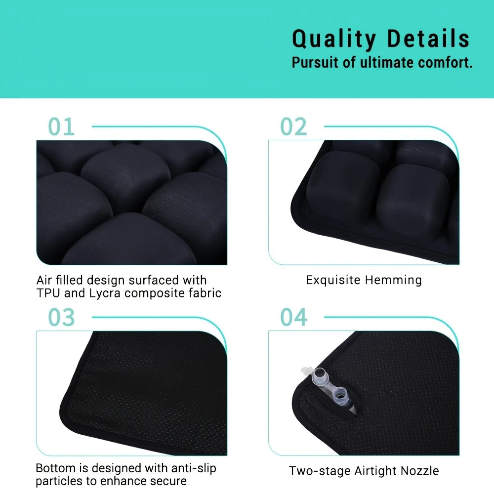 Airbag-Reisekissen, leichtes, atmungsaktives Reisesitzkissen, hoher Rückpralldruck, tragbares 3D-Luftzellen-Sitzkissen-Dekor