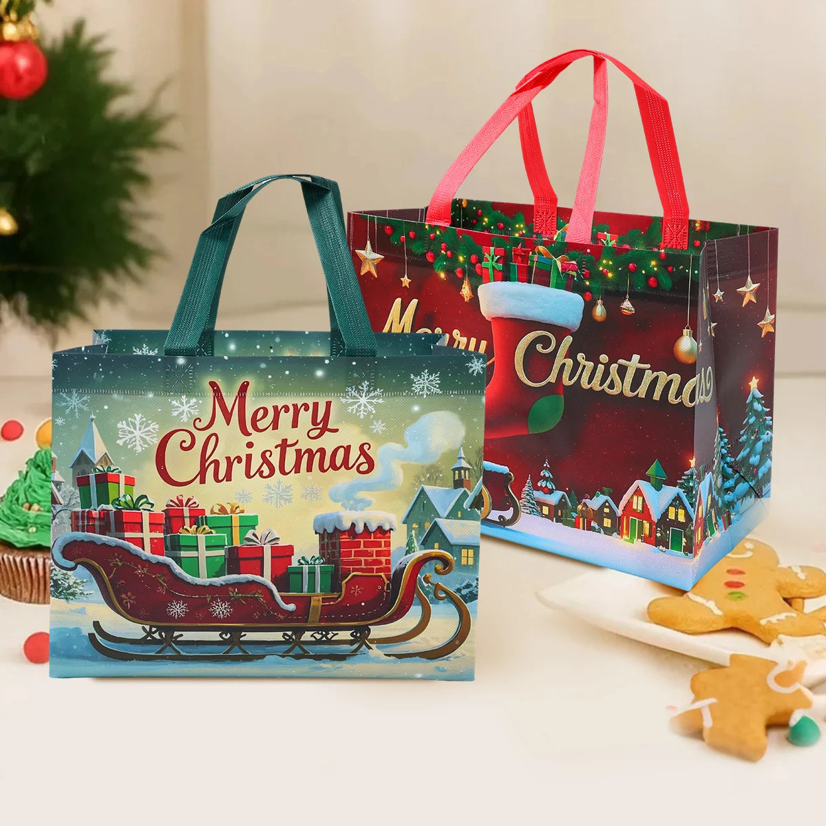 4 stücke Weihnachten Geschenk Taschen Weihnachten Party Dekoration Kinder Gefälligkeiten 2025 Weihnachten Santa Claus Handtaschen Navidad Natal Neue Jahr geschenk 2026