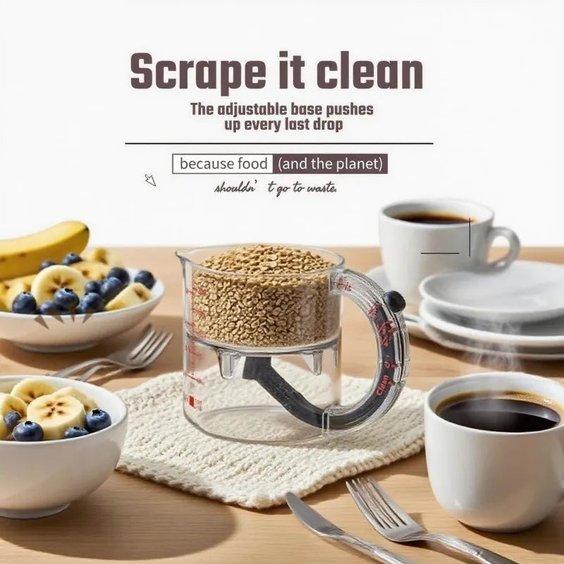 4-IN-1-Messbecher, verstellbarer multifunktionaler Messbecher mit Schaber-Stil, Dichtungsbasis, Küchenwürfelbecher, Werkzeuge zum Kochen