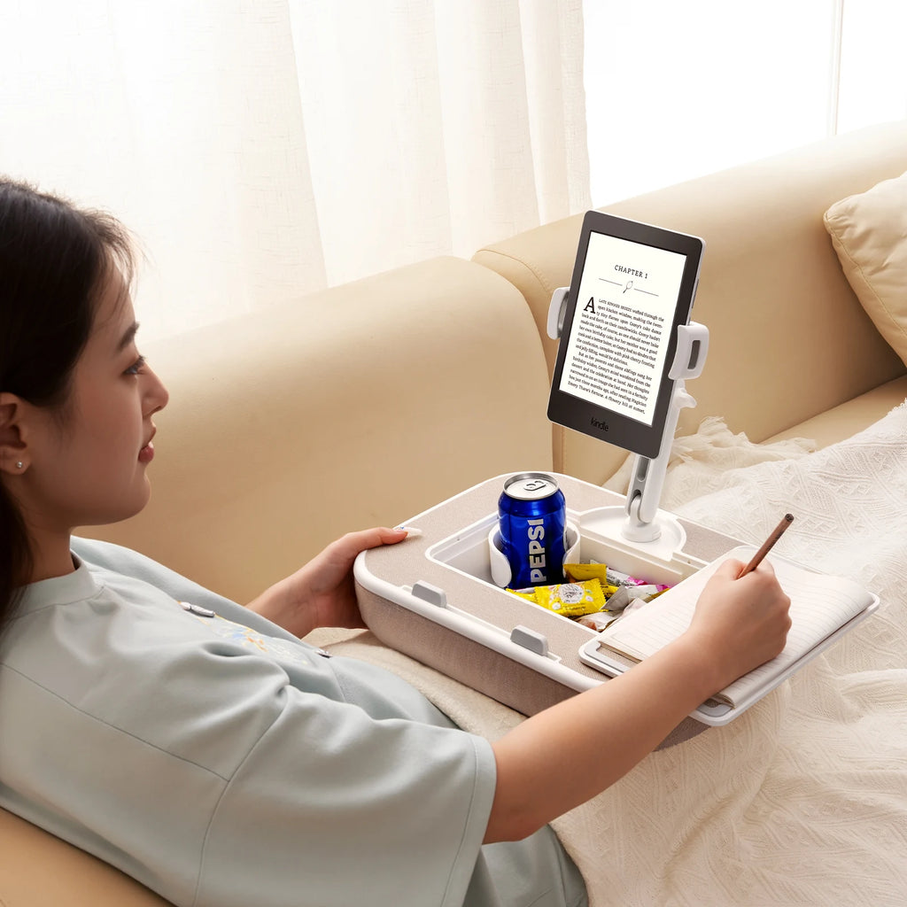 Oatsbasf Kissenständer mit Stauraum 360° °   Drehbarer Clip-Ständer für 4,7–13 Zoll große Telefon-Tablets, Kindle 15 Zoll Laptop-Kissen, Schoßschreibtisch