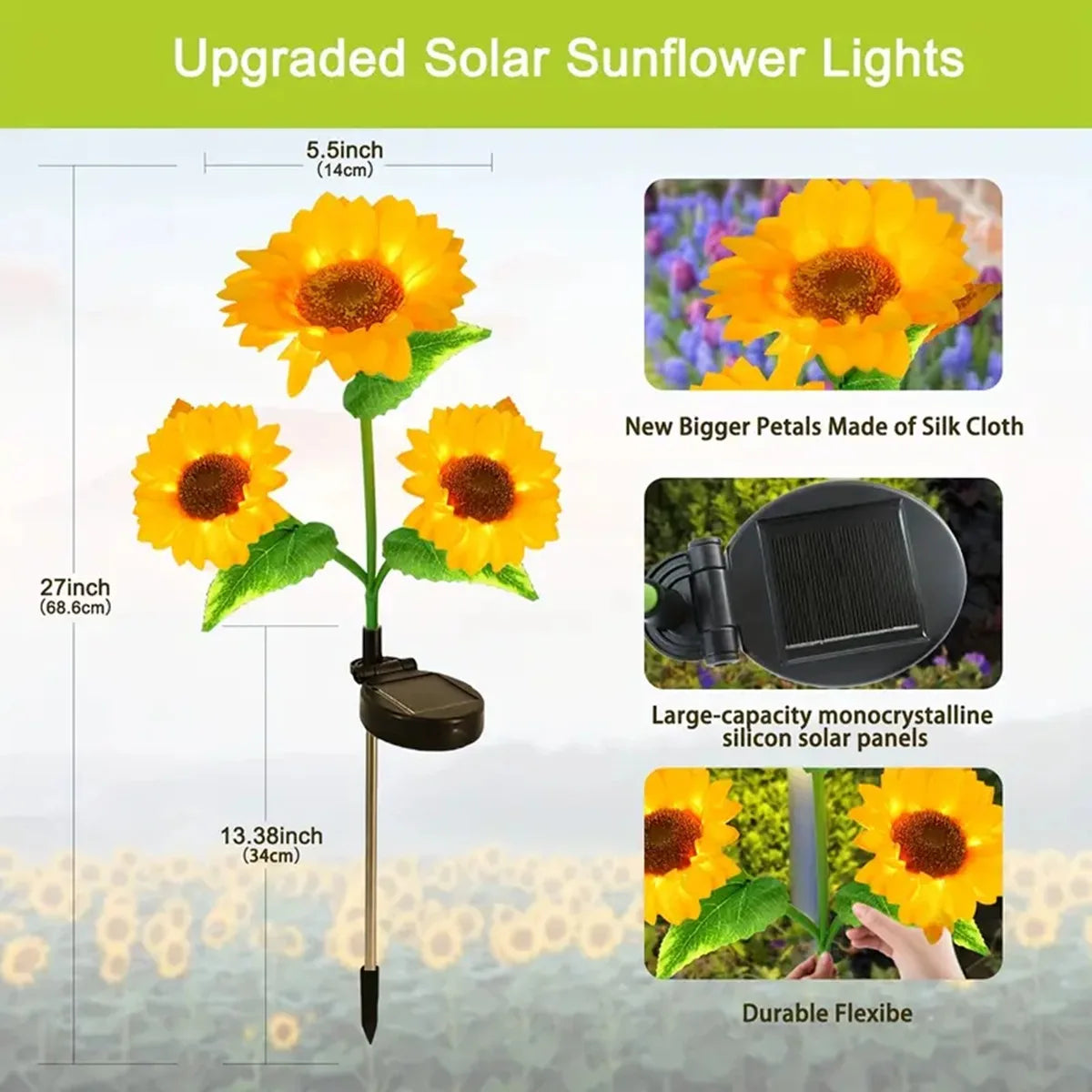Peach Forest Solar-Sonnenblumen-Gartenleuchte – LED, Wasserdicht, Windresistent | CCC/CE/RoHS | 1- & 3-köpfig | Garten & Terrasse