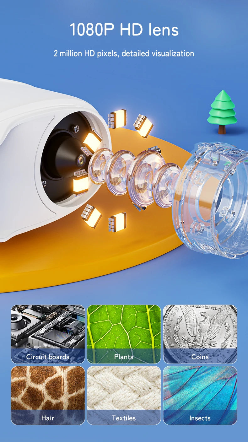 1000X Handmikroskop für Kinder, 2,0-Zoll-Bildschirm, wiederaufladbar, Mini-Taschen-Digitalmikroskope, tragbar, Edu-Geschenk, Kinder, Studenten