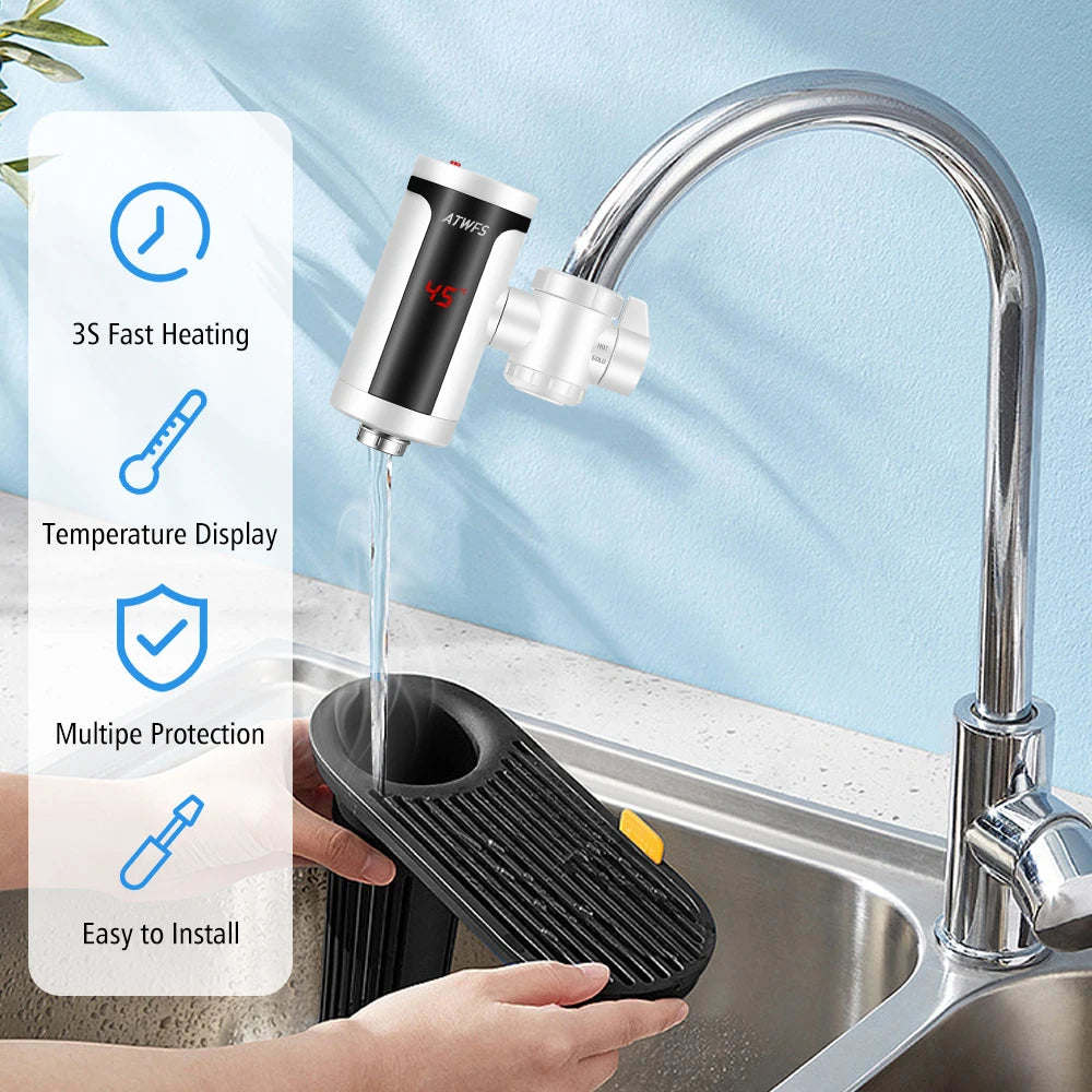 ATWFS 3300 W Instant-Warmwasserhahn, elektrischer Wasserhahn, moderner Durchlauferhitzer, Wasserhahn für die Küche, Warmwasserbereiter