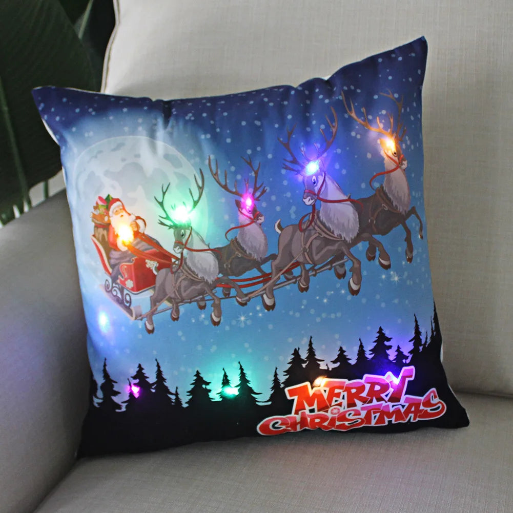Neues leuchtendes Weihnachtslichtkissen, LED-Kissenbezug, superweiches Polyester, Heimdekoration, 45 cm