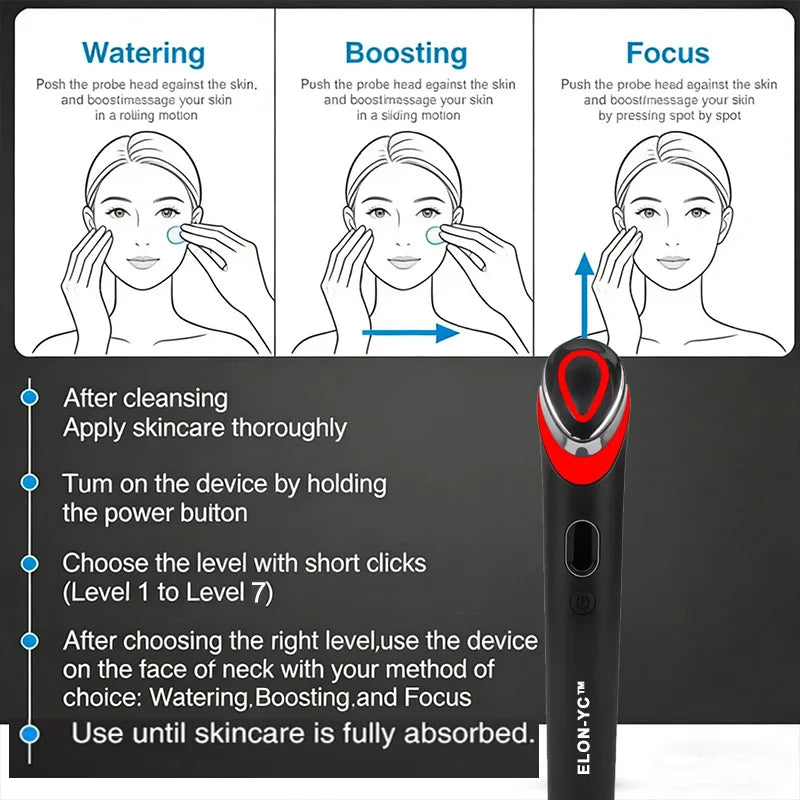 7-in-1 Gesichts-Schönheitsgerät – 7 Lichttherapie-Modi, Vibrationsmassage, USB-C | CE | Anti-Aging & Hautpflege | Rosa & Schwarz