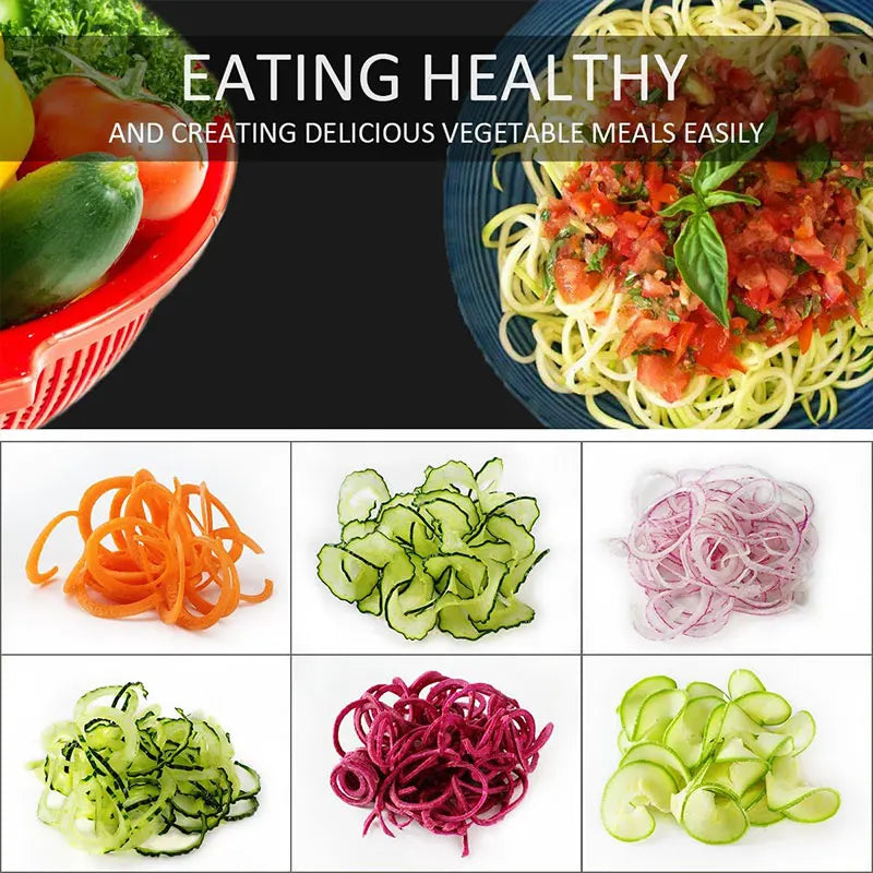 Gemüsespiralschneider, 4-in-1, rotierende Klinge, Gemüsespiralschneider, Zucchini-Nudelhersteller mit Saugnapf, Gemüseschneider