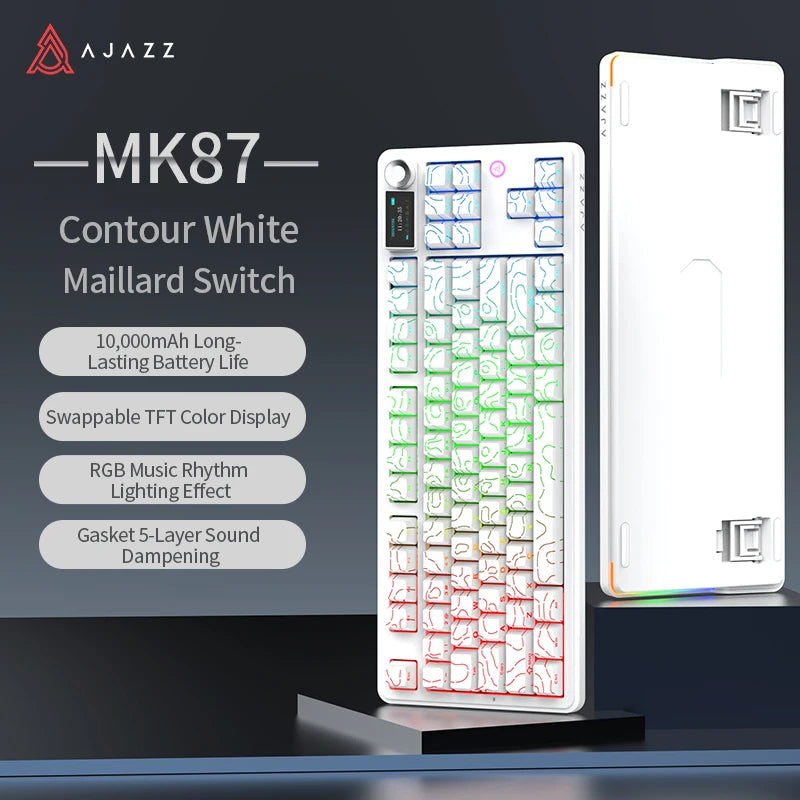 AJAZZ MK87 Drahtlose mechanische Tastatur 75 % Tri-Mode RGB PBT Tastenkappen Hot-Swap-Gaming-Tastaturdichtung 10000 mAh für Gamer PC/Mac