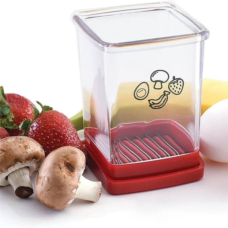 LITE-1 PCS Speed Slicer mit Druckplatte, Edelstahl, Erdbeer-Bananenschneider, Mini-Slicer, geschnittener Küchenschneider, Gadgets, Rot