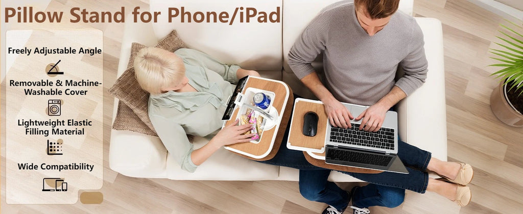 Oatsbasf Kissenständer mit Stauraum 360° °   Drehbarer Clip-Ständer für 4,7–13 Zoll große Telefon-Tablets, Kindle 15 Zoll Laptop-Kissen, Schoßschreibtisch