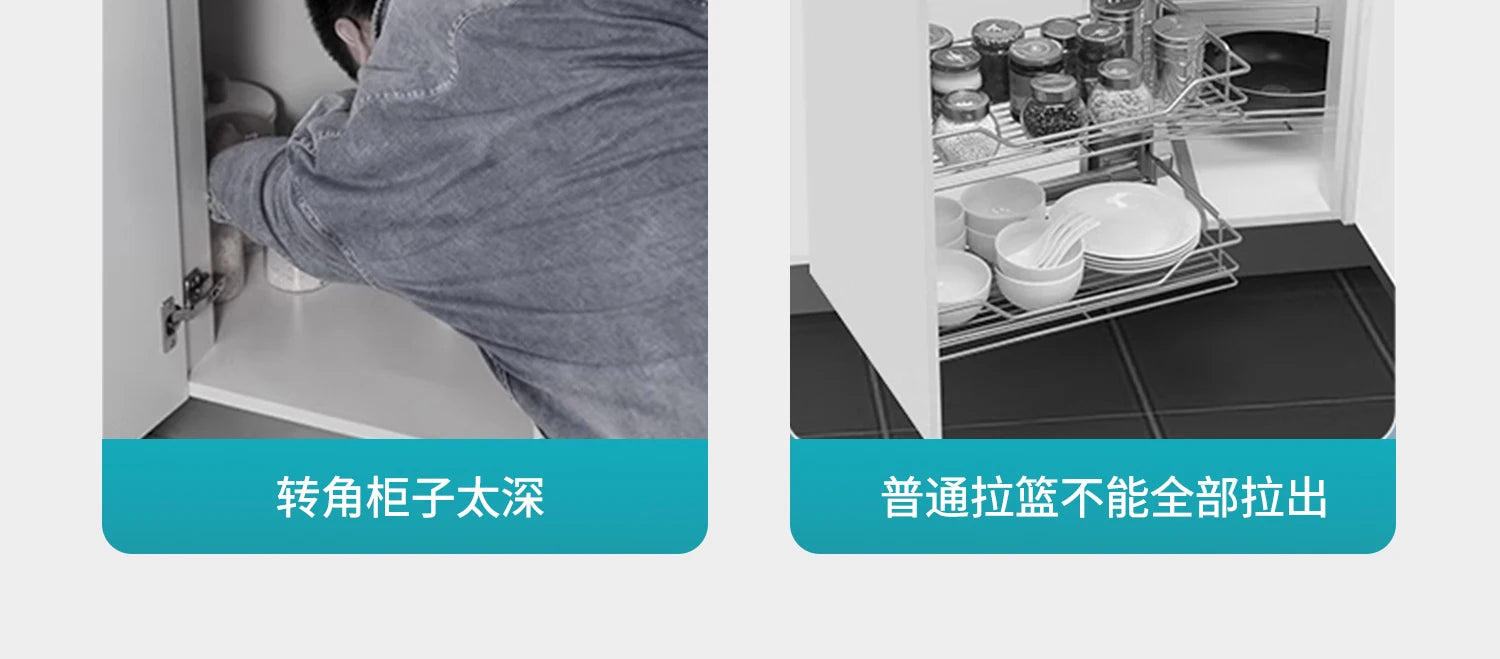 Eckkorb, Küchenschrank, komplett ausziehbar, Aufbewahrungsregal mit zwei Schubladen, Eckkorb