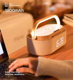 Digitales Weckerradio mit Bluetooth-Lautsprecher, 15 W kabelloses Ladegerät, zwei kabellosen Lautsprecher, einstellbarer lauter Alarmton