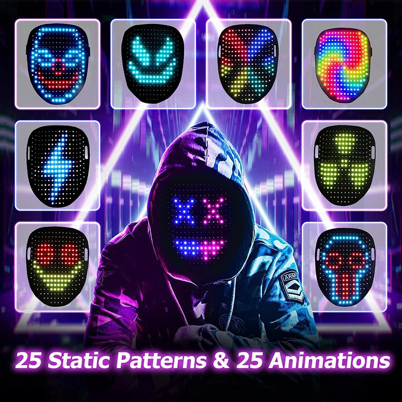 LED-Maske mit Gestenerkennung – 234 RGB-LEDs, 50 Muster, USB-C | Halloween Cosplay