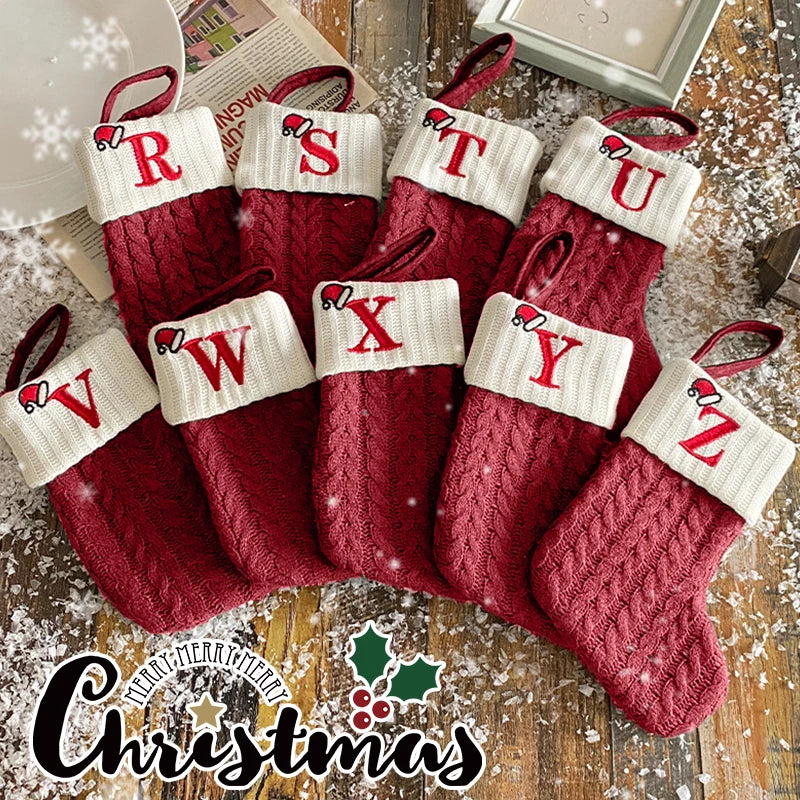 Weihnachtsstrumpf Stricken Schneeflocke Buchstaben Socken Weihnachtsdekoration für Zuhause Weihnachten Alphabet Stricksocke Neujahrsgeschenk
