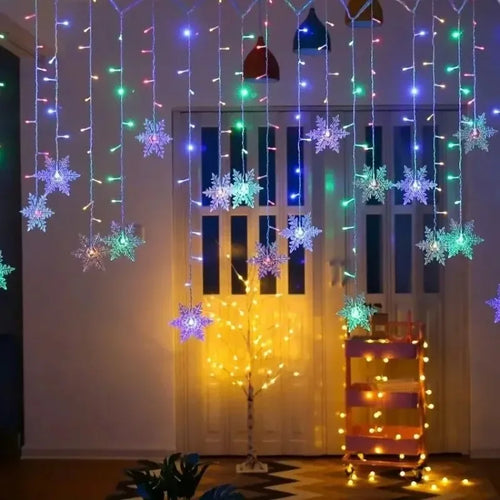 3,2 m lange Weihnachts-Schneeflocken-Vorhang-Lichter – blinkende LED-Lichterkette, wasserdicht für Urlaub, Party, Hochzeit, Weihnachtsbaum-Dekoration