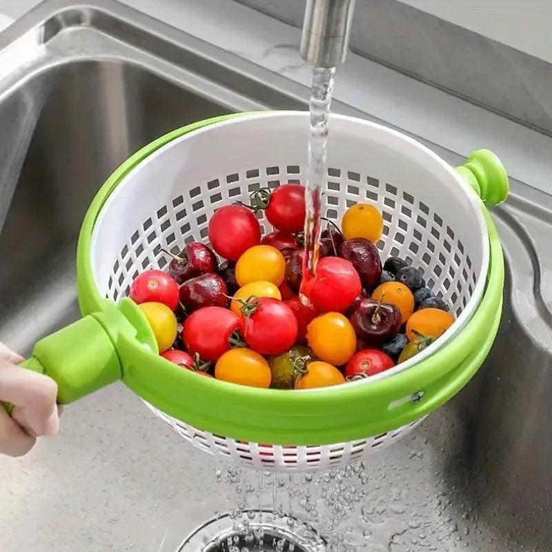 Rotierender Abtropfkorb für Gemüse & Obst – PP-Kunststoff, tragbar, spülmaschinenfest
