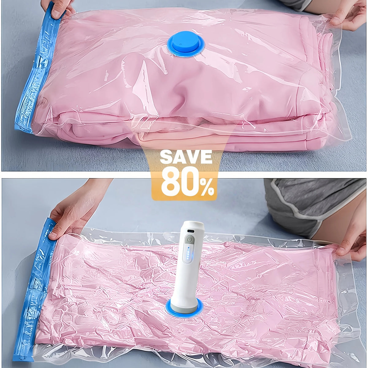 Vakuum-Aufbewahrungsbeutel Set mit USB-Elektropumpe – 1500mAh, Wiederaufladbar | Kleidung & Bettdecken | 4 Set-Varianten