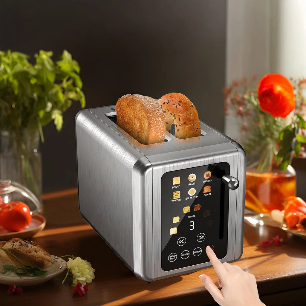 OMESER Küche Edelstahl Zwei Scheiben Toaster Touchscreen Hause Automatische Brot Toaster Frühstück Maschine 6 Bräunungsstufen