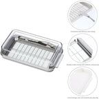 Butter-Aufbewahrungsbox, 2-in-1-Butterschale mit transparentem Deckel und Cutter, Butterschneider, Schneidebox, luftdichte, rechteckige Butteraufbewahrung