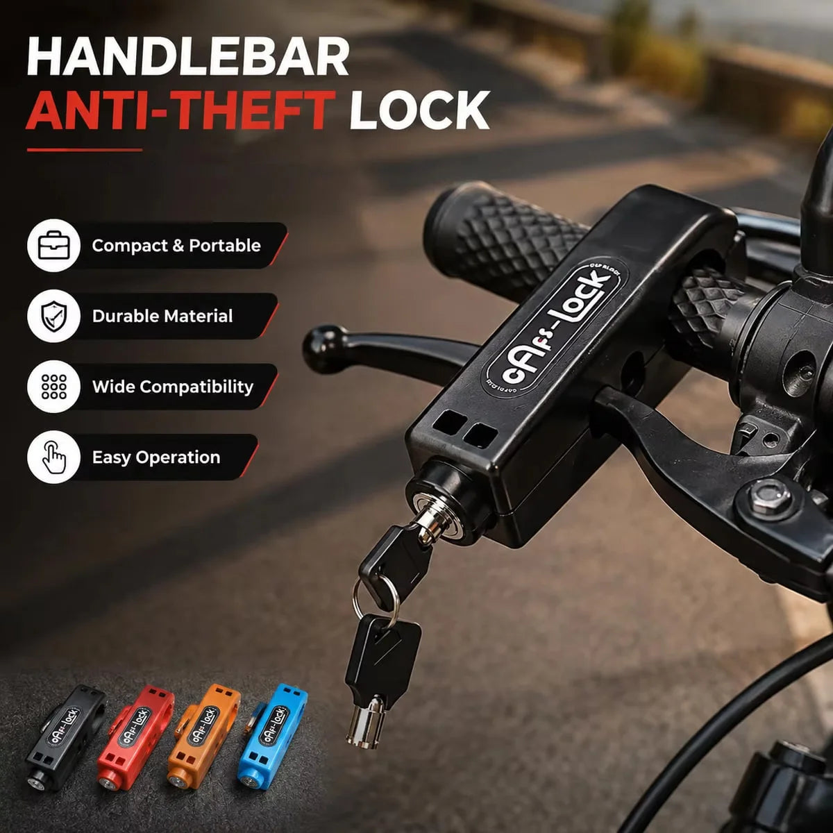 Lenker-Diebstahlschloss für Motorrad, E-Bike & Roller – Kompakt, inkl. 2 Schlüssel | Pinmoap