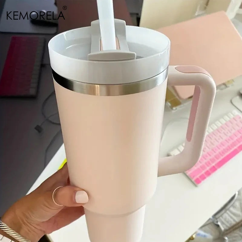 KEMORELA 30 & 40 oz Becher mit Griffdeckel Stroh 887/1182 ml Edelstahl Wasserflasche Vakuum Thermoskanne Tasse Reise Auto Kaffeetasse