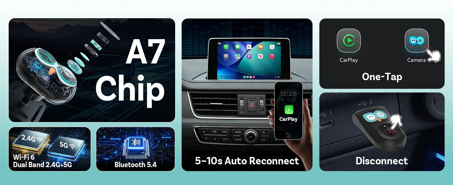 OTTOCAST Cabin Care, Drahtloser CarPlay-Adapter Babykamera 1080P HD 150°