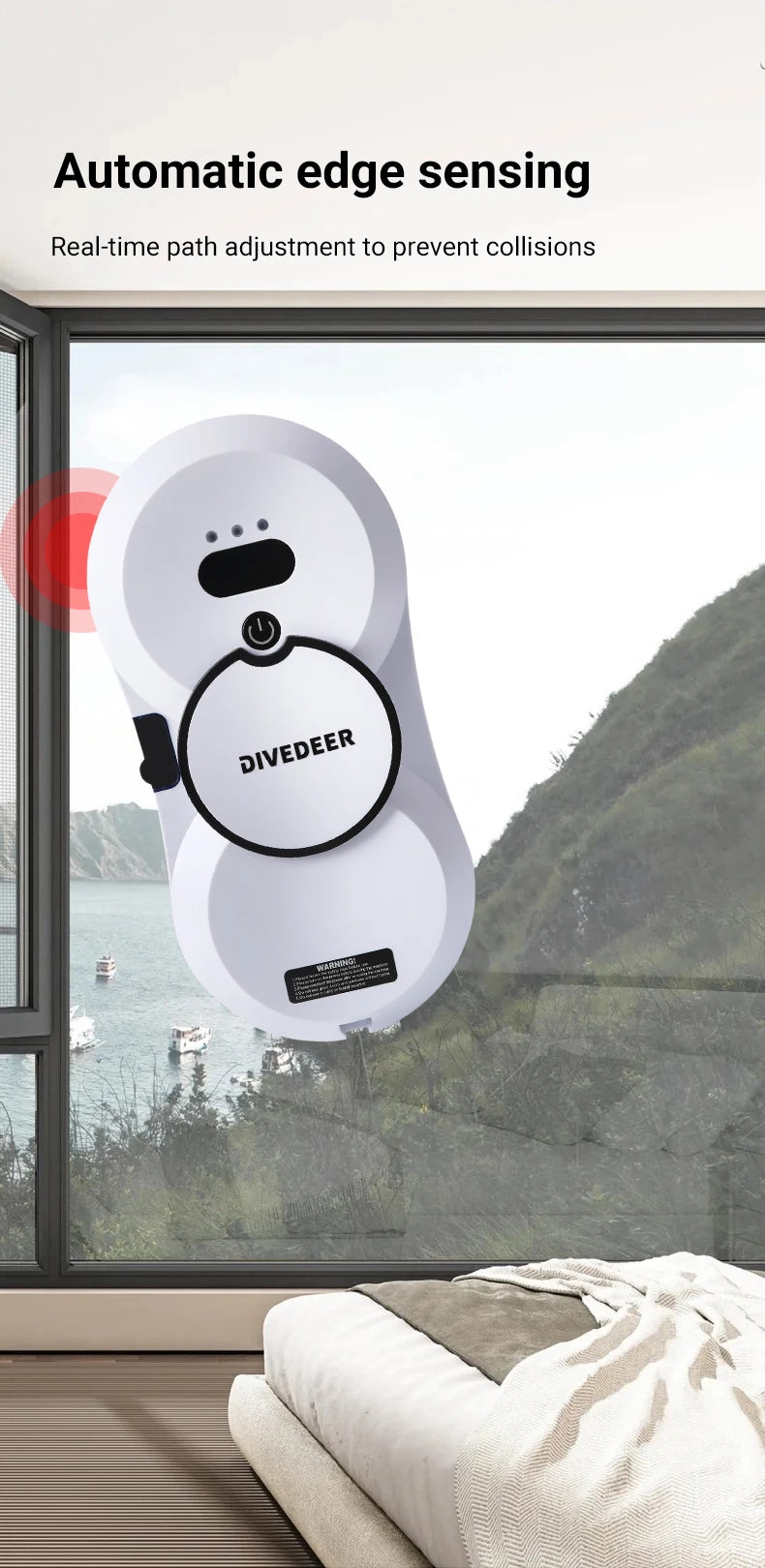 DIVEDEER Weißer/schwarzer Fensterputzroboter, elektrischer Fensterputz mit hoher Saugkraft, doppelseitiger Glasstaubsauger, Wasserspray