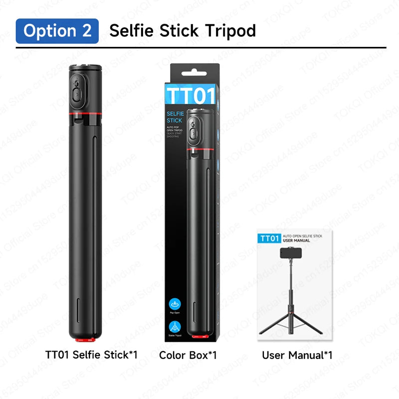 TOKQI TT01 Auto Pop-Up Selfie Stick Stativ – 1,77m, Bluetooth, Magnetfernbedienung | Smartphone