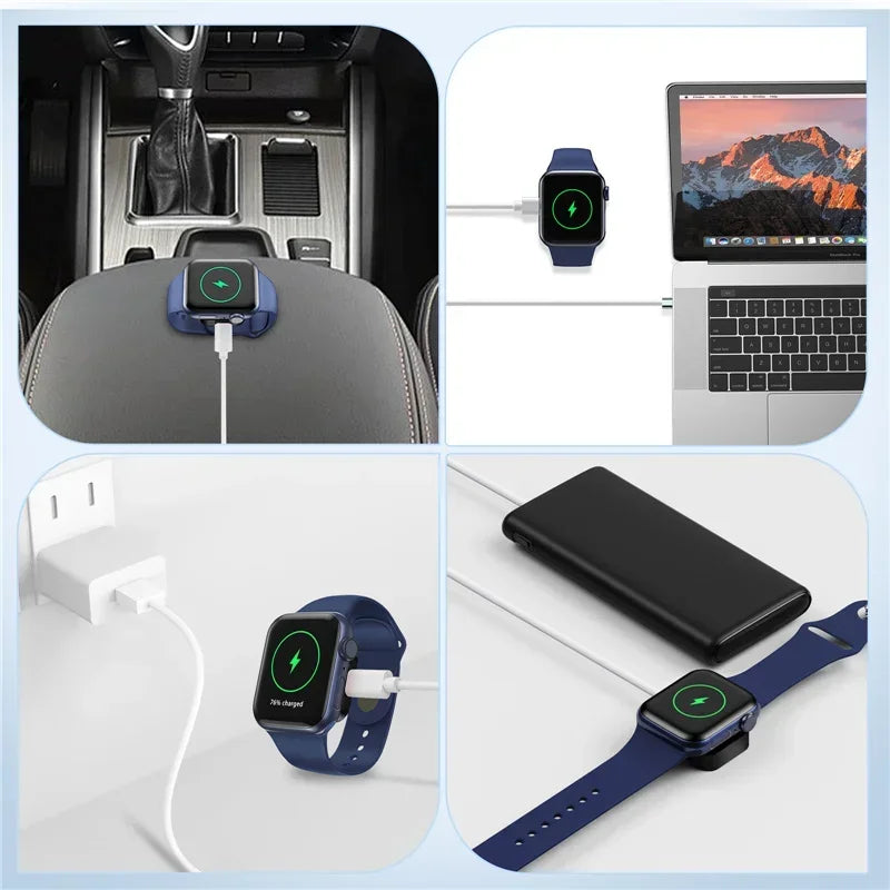 Tragbares kabelloses Uhrenladegerät, Typ C, 8-polig, Zwei Schnittstellen für Apple Watch S9 8 7 6 5 4 3 2 1 SE Ultra Series, Schnellladegerät