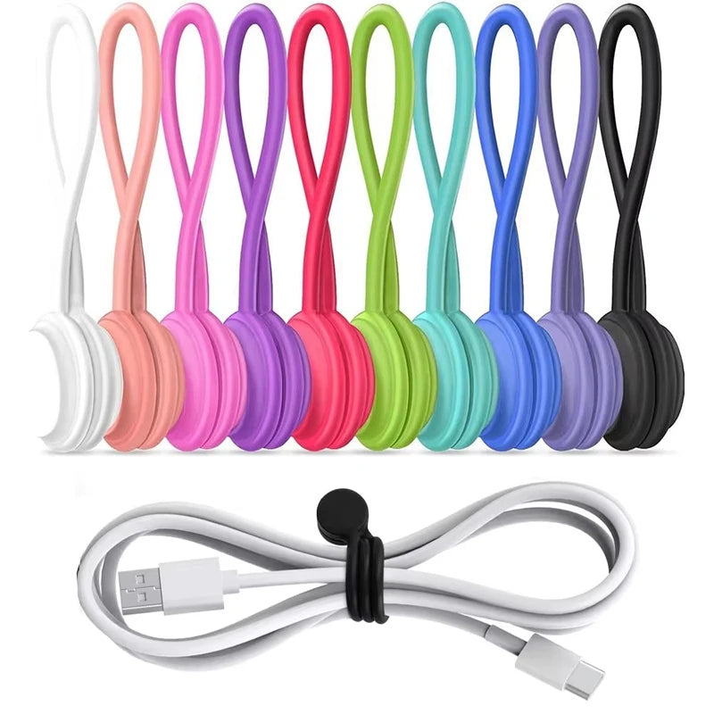 10 Stück wiederverwendbare magnetische Kabelbinder, Kabel-Organizer, Silikon-Magnetschnüre, Wickler für Ohrhörer, Sachen, Buchmarker, Kühlschrankmagnet-Krawatte