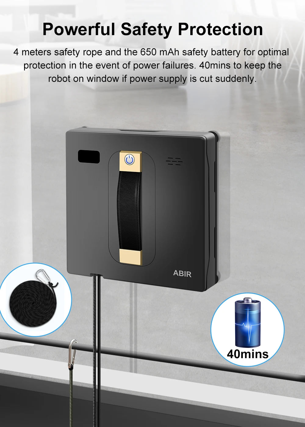 ABIR WD8 Fensterputzroboter – Dual-Ultraschallsprüher, SLAM 4.0, 3000Pa, Fernbedienung, CE