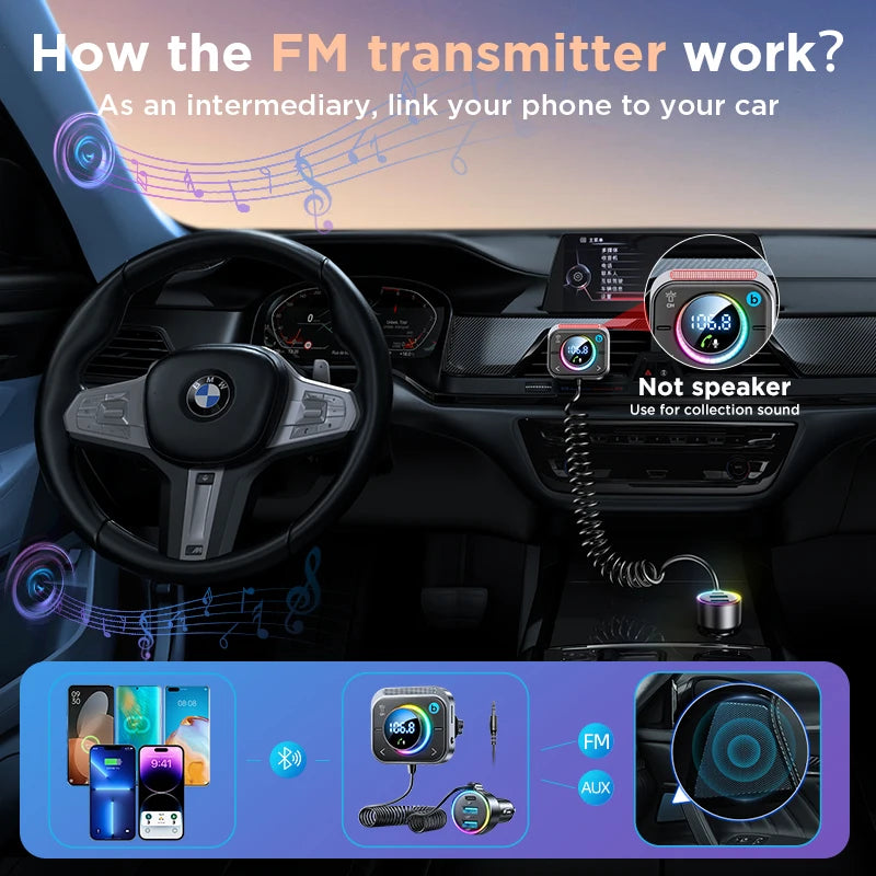 Joyroom auto bluetooth 5,3 fm/aux sender auto adapter freihändig anrufen 3 schnell la deans chlüsse sender ladegerät pd qc 3,0