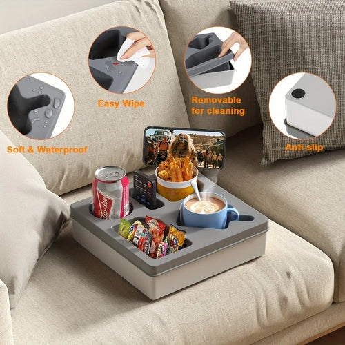 1 stücke Silikon Sofa Tasse Halter Tablett Tragbare Strand Camping Snack Lagerung Organizer Nicht-Slip Wiederverwendbare Couch Armlehne Zubehör